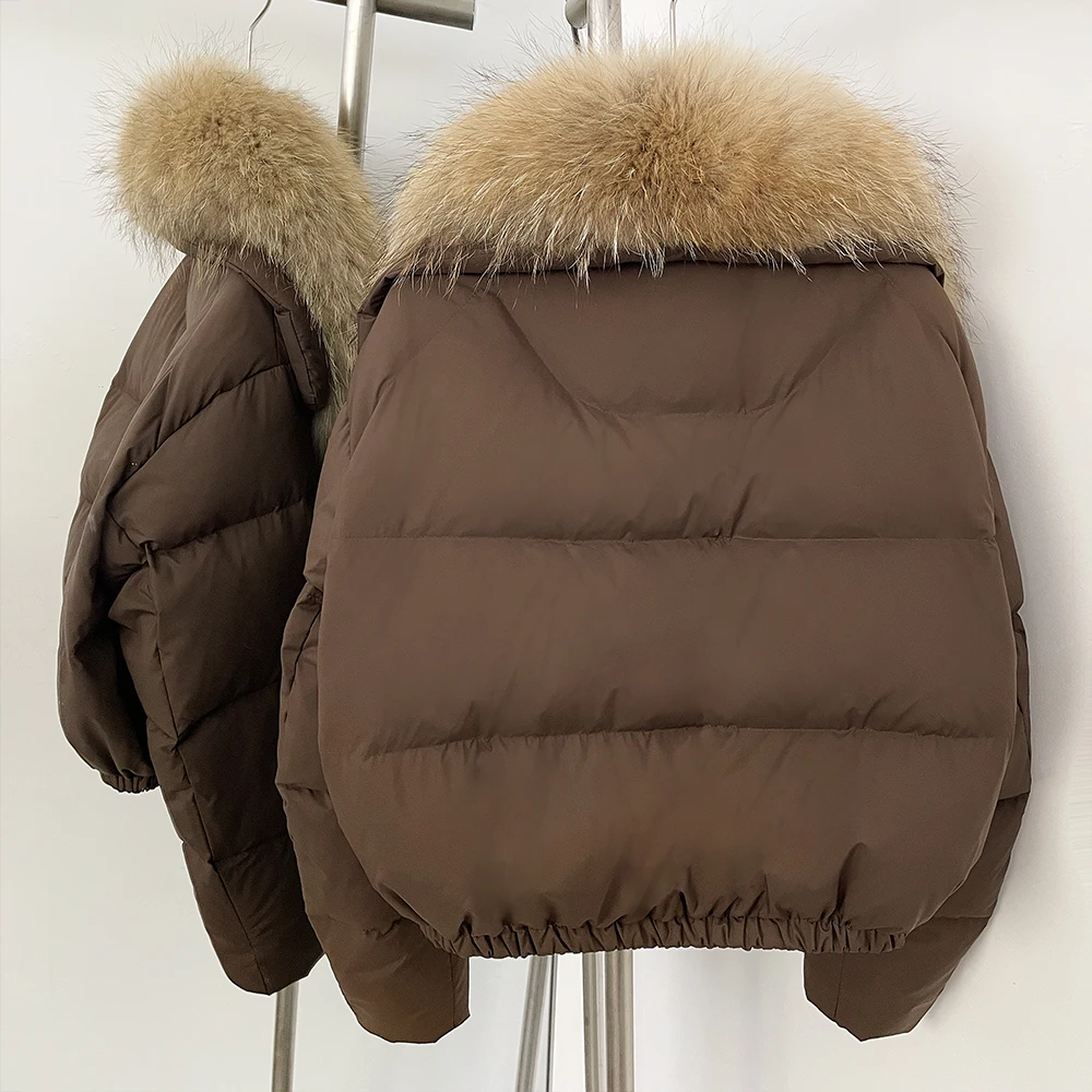 OFTBUY Big Natural Real Fox Fur Coat Women Autumn Winter Female 90% White Duck Down Jacket Feather Short Puffer Coat Thick Warm