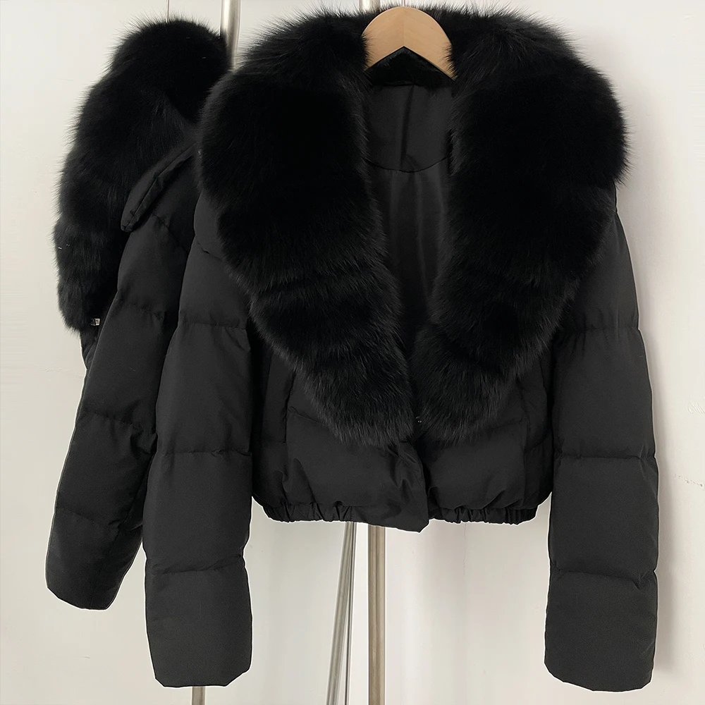 OFTBUY Big Natural Real Fox Fur Coat Women Autumn Winter Female 90% White Duck Down Jacket Feather Short Puffer Coat Thick Warm