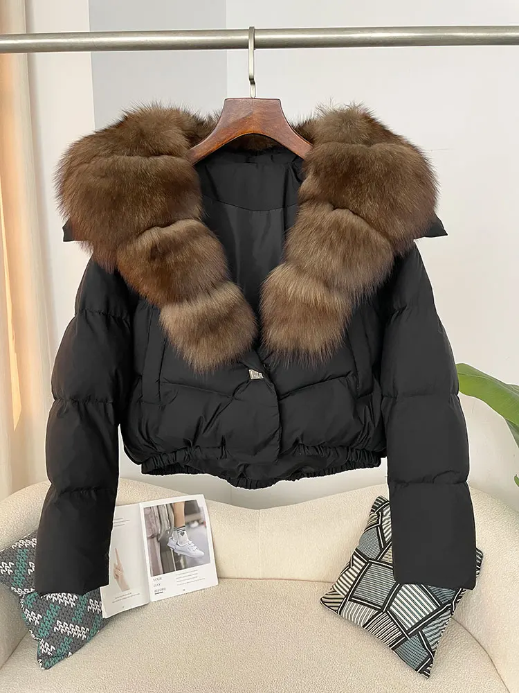 OFTBUY Big Natural Real Fox Fur Coat Women Autumn Winter Female 90% White Duck Down Jacket Feather Short Puffer Coat Thick Warm