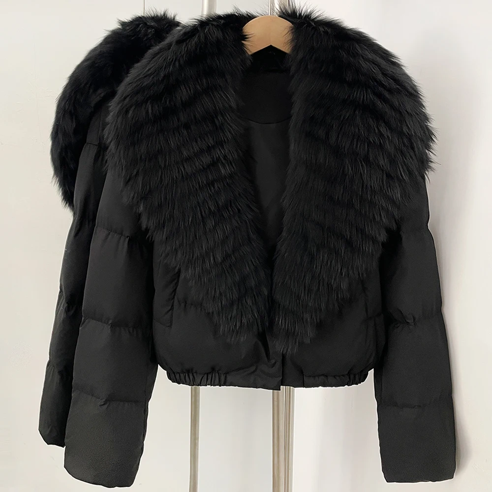 OFTBUY Big Natural Real Fox Fur Coat Women Autumn Winter Female 90% White Duck Down Jacket Feather Short Puffer Coat Thick Warm