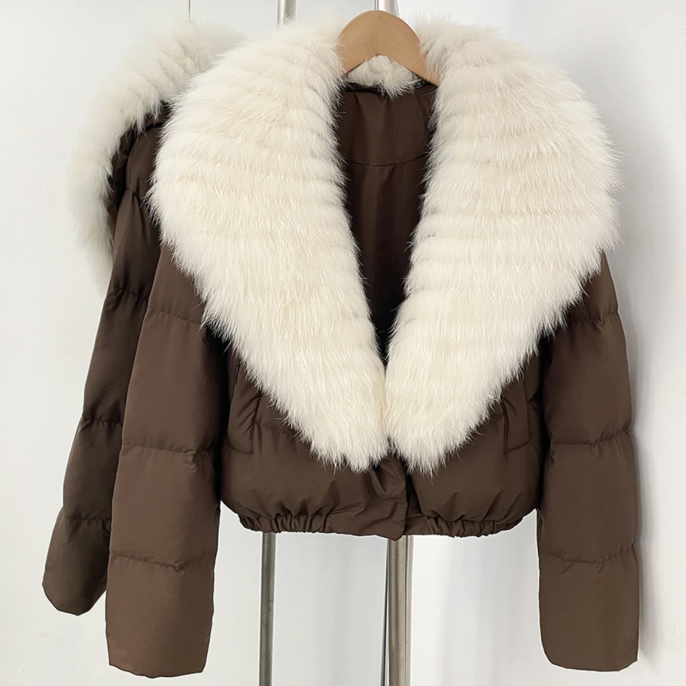 OFTBUY Big Natural Real Fox Fur Coat Women Autumn Winter Female 90% White Duck Down Jacket Feather Short Puffer Coat Thick Warm