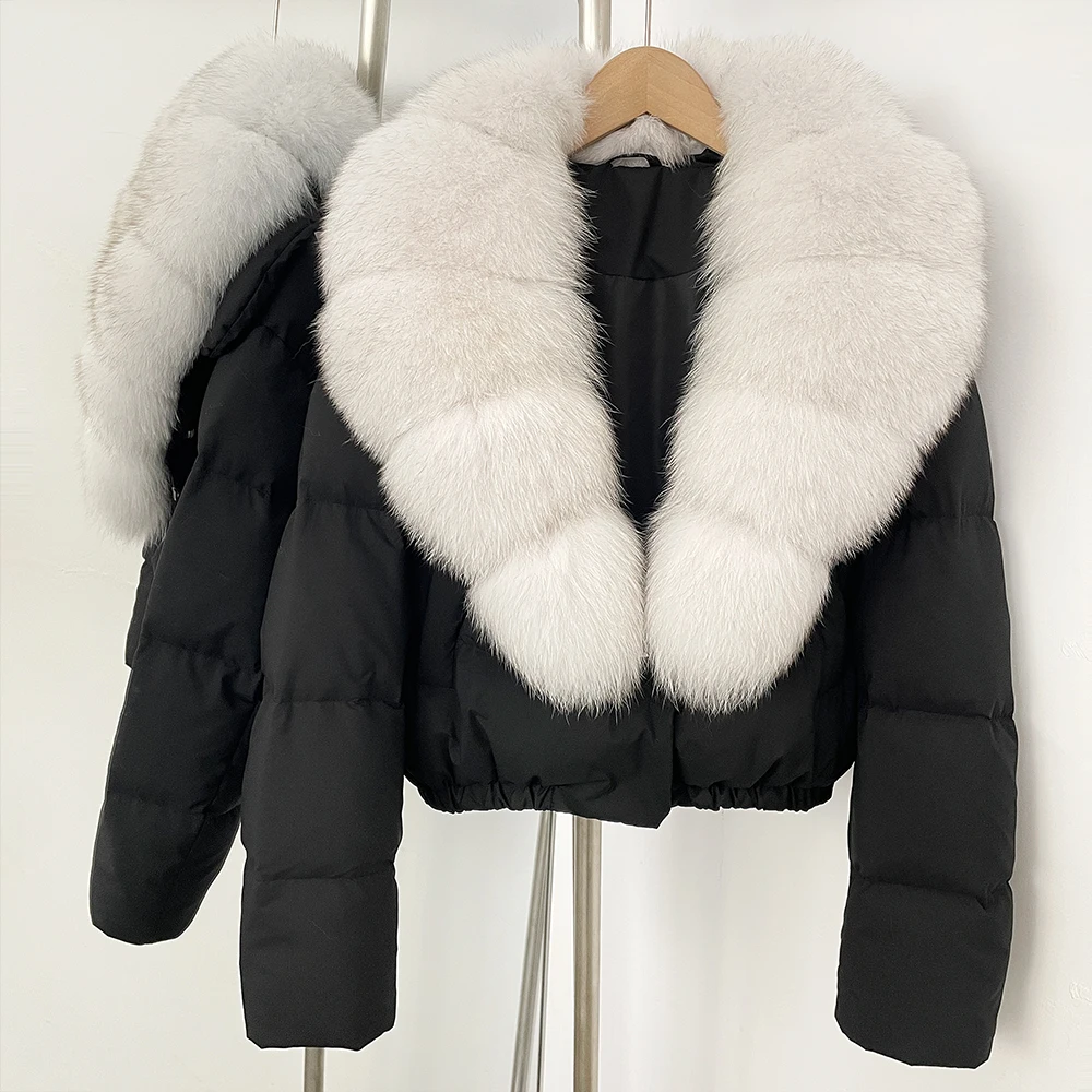 OFTBUY Big Natural Real Fox Fur Coat Women Autumn Winter Female 90% White Duck Down Jacket Feather Short Puffer Coat Thick Warm