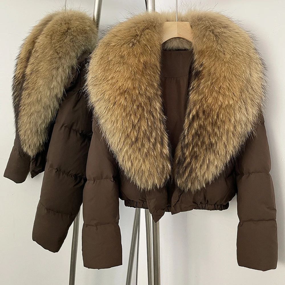 OFTBUY Big Natural Real Fox Fur Coat Women Autumn Winter Female 90% White Duck Down Jacket Feather Short Puffer Coat Thick Warm