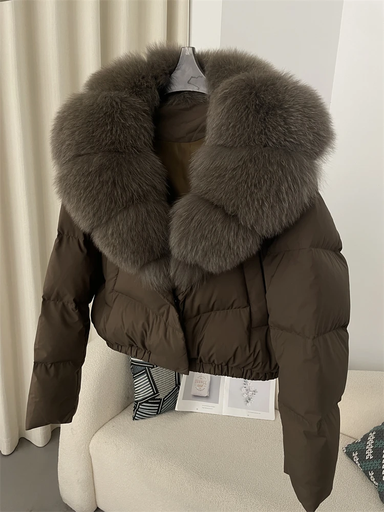 OFTBUY Big Natural Real Fox Fur Coat Women Autumn Winter Female 90% White Duck Down Jacket Feather Short Puffer Coat Thick Warm