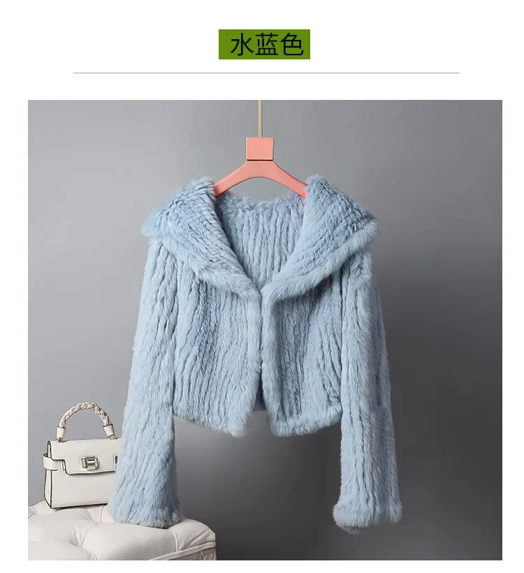 Real fur knitted Genuine Rabbit fur coat women fashion long rabbit fur jacket Outwear winter fur coat