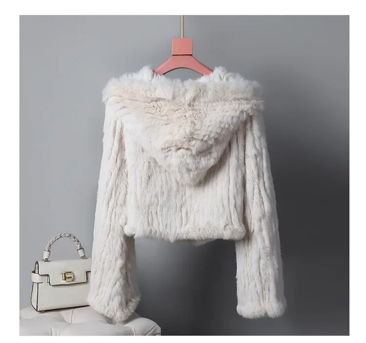 Real fur knitted Genuine Rabbit fur coat women fashion long rabbit fur jacket Outwear winter fur coat