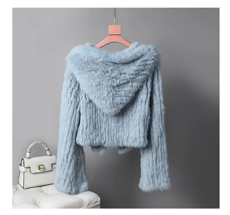 Real fur knitted Genuine Rabbit fur coat women fashion long rabbit fur jacket Outwear winter fur coat