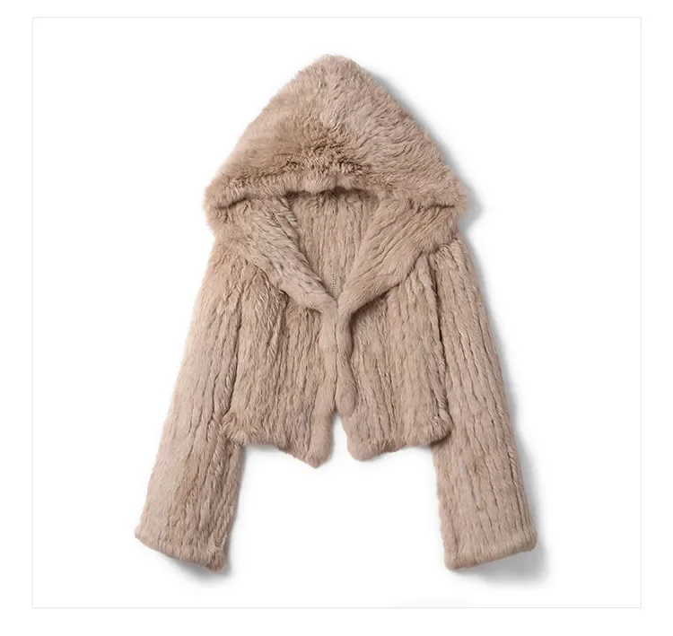 Real fur knitted Genuine Rabbit fur coat women fashion long rabbit fur jacket Outwear winter fur coat