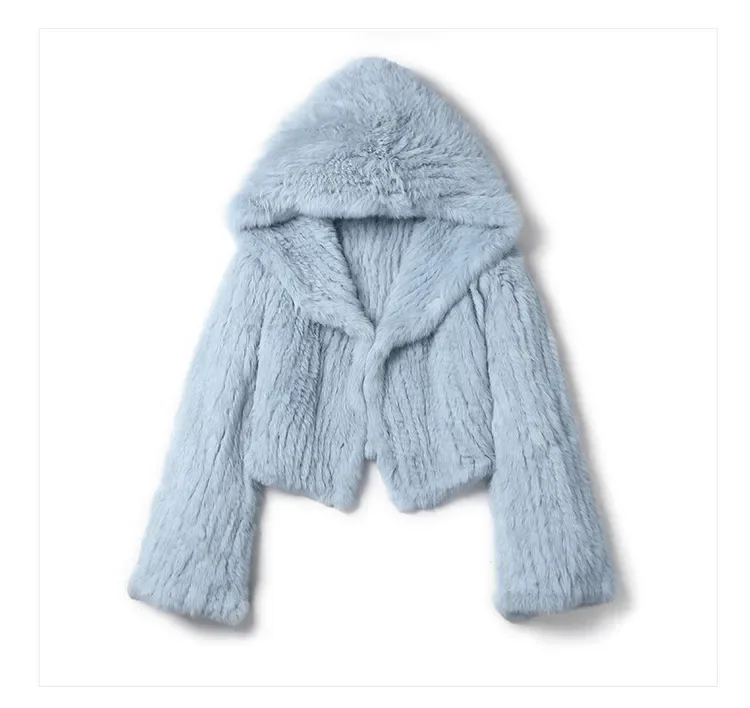 Real fur knitted Genuine Rabbit fur coat women fashion long rabbit fur jacket Outwear winter fur coat