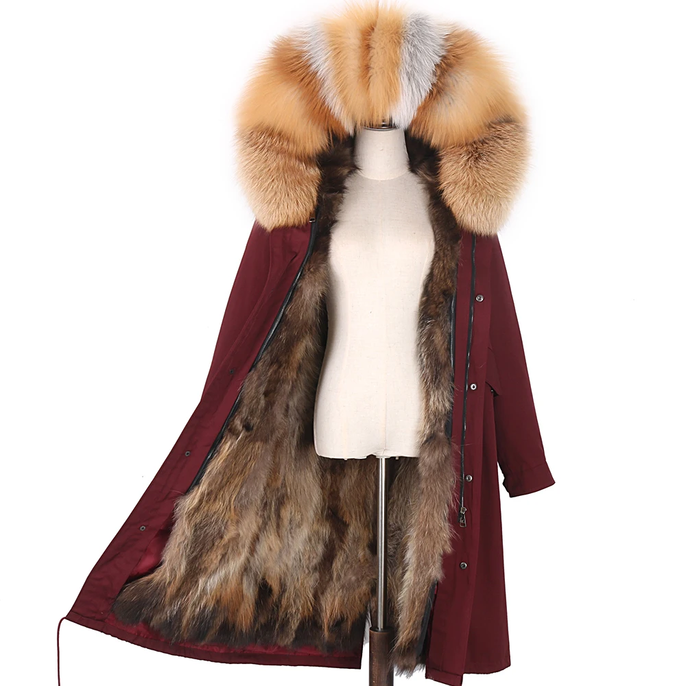 2026 New Winter Jacket Women X-Long Parka Waterproof Big Natural Raccoon Fur Collar Hood Real Fur Coat Thick Warm Real Fox Fur