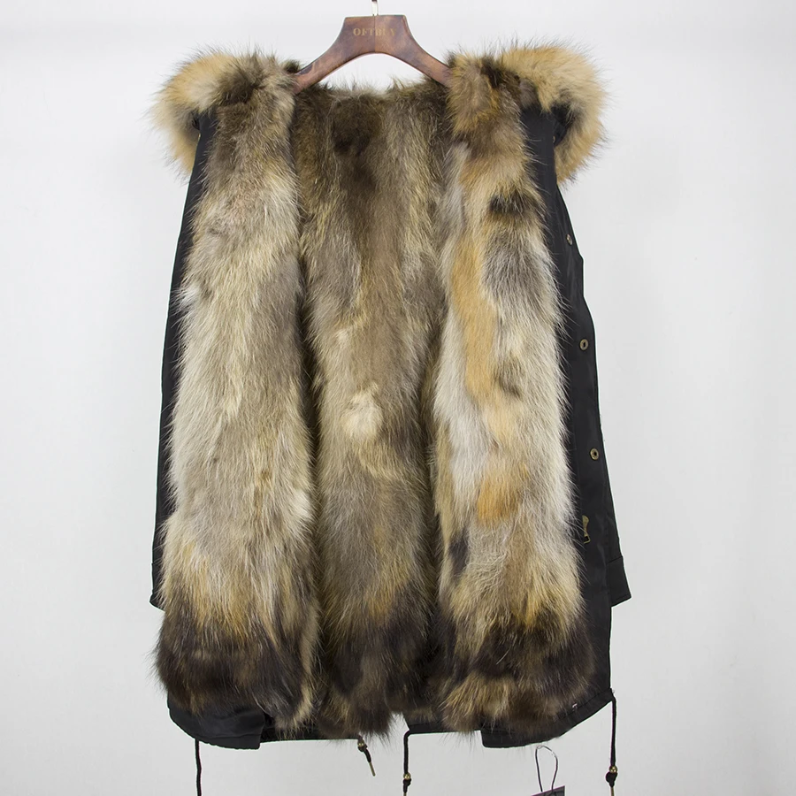 Real Fur Coat Winter Jacket Women Long Parka Waterproof Big Natural Raccoon Fur Collar Hood Thick Warm Real Fox Fur Liner coat