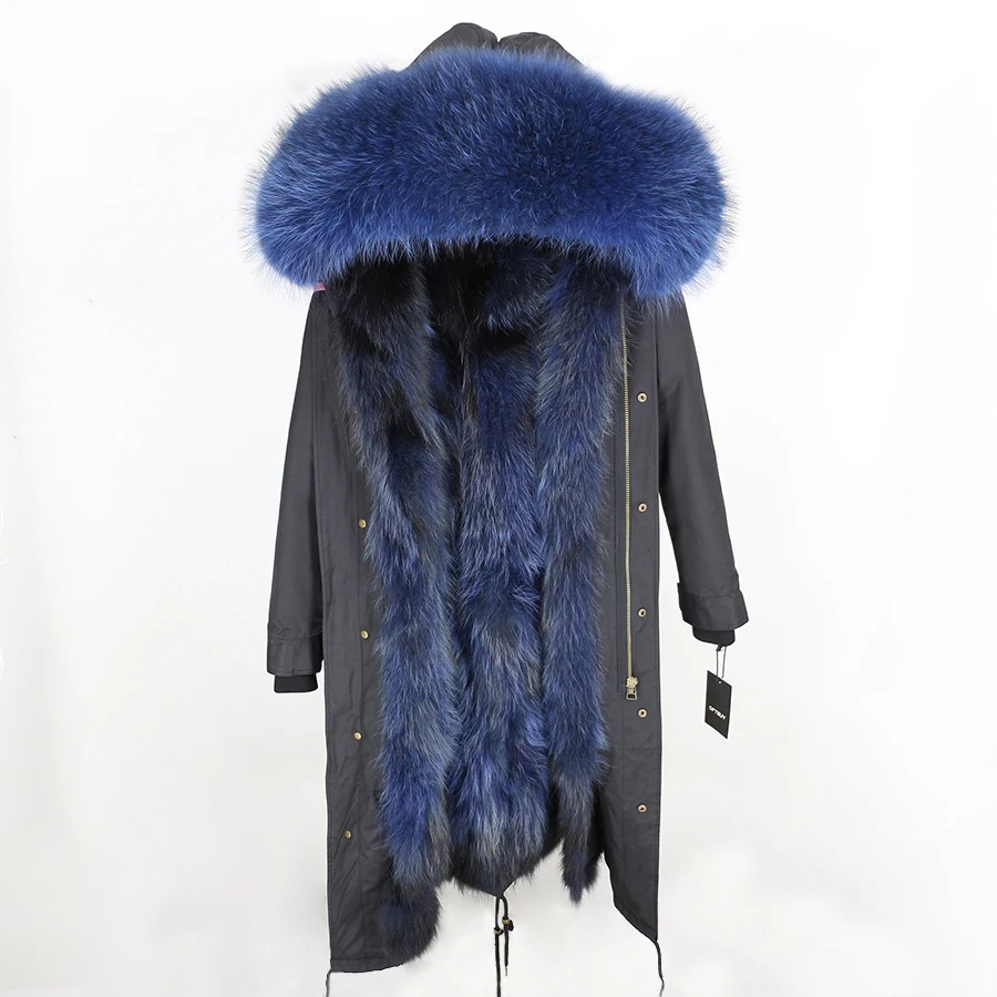 Real Fur Coat Winter Jacket Women Long Parka Waterproof Big Natural Raccoon Fur Collar Hood Thick Warm Real Fox Fur Liner coat