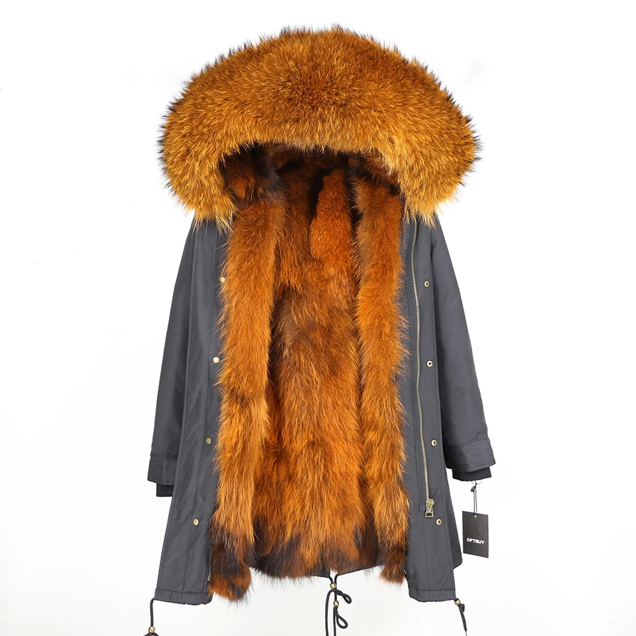 Real Fur Coat Winter Jacket Women Long Parka Waterproof Big Natural Raccoon Fur Collar Hood Thick Warm Real Fox Fur Liner coat