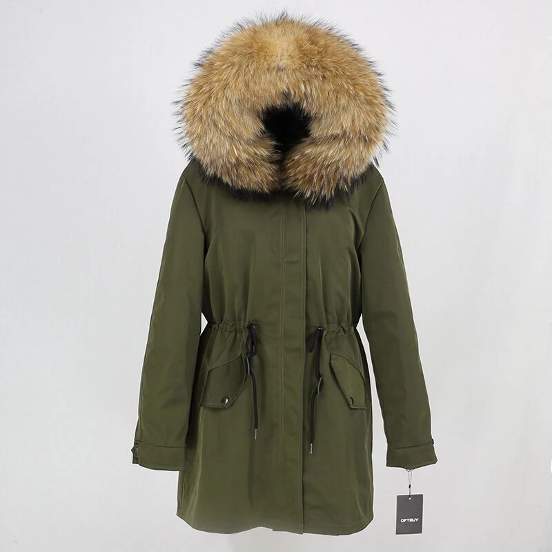 Real Fur Coat Winter Jacket Women Long Parka Waterproof Big Natural Raccoon Fur Collar Hood Thick Warm Real Fox Fur Liner coat