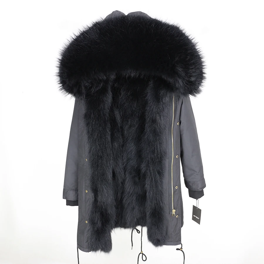 Real Fur Coat Winter Jacket Women Long Parka Waterproof Big Natural Raccoon Fur Collar Hood Thick Warm Real Fox Fur Liner coat