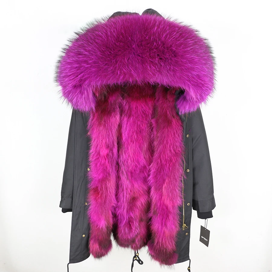 Real Fur Coat Winter Jacket Women Long Parka Waterproof Big Natural Raccoon Fur Collar Hood Thick Warm Real Fox Fur Liner coat