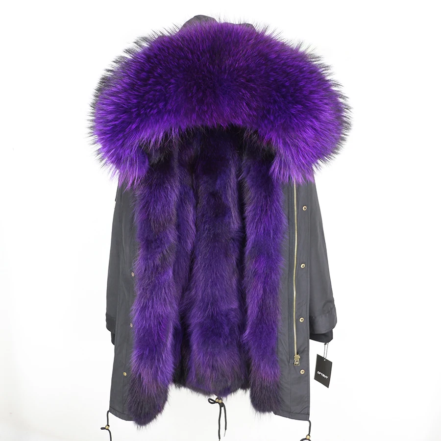 Real Fur Coat Winter Jacket Women Long Parka Waterproof Big Natural Raccoon Fur Collar Hood Thick Warm Real Fox Fur Liner coat