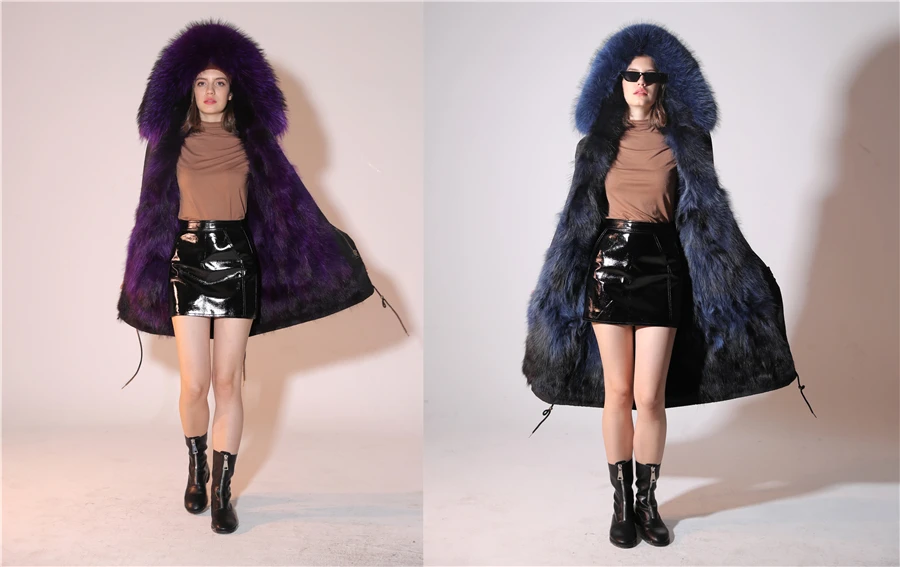 Real Fur Coat Winter Jacket Women Long Parka Waterproof Big Natural Raccoon Fur Collar Hood Thick Warm Real Fox Fur Liner coat