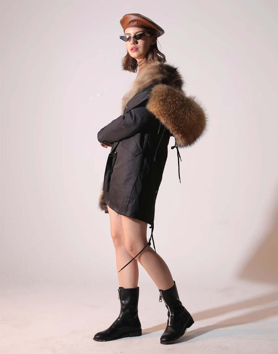 Real Fur Coat Winter Jacket Women Long Parka Waterproof Big Natural Raccoon Fur Collar Hood Thick Warm Real Fox Fur Liner coat