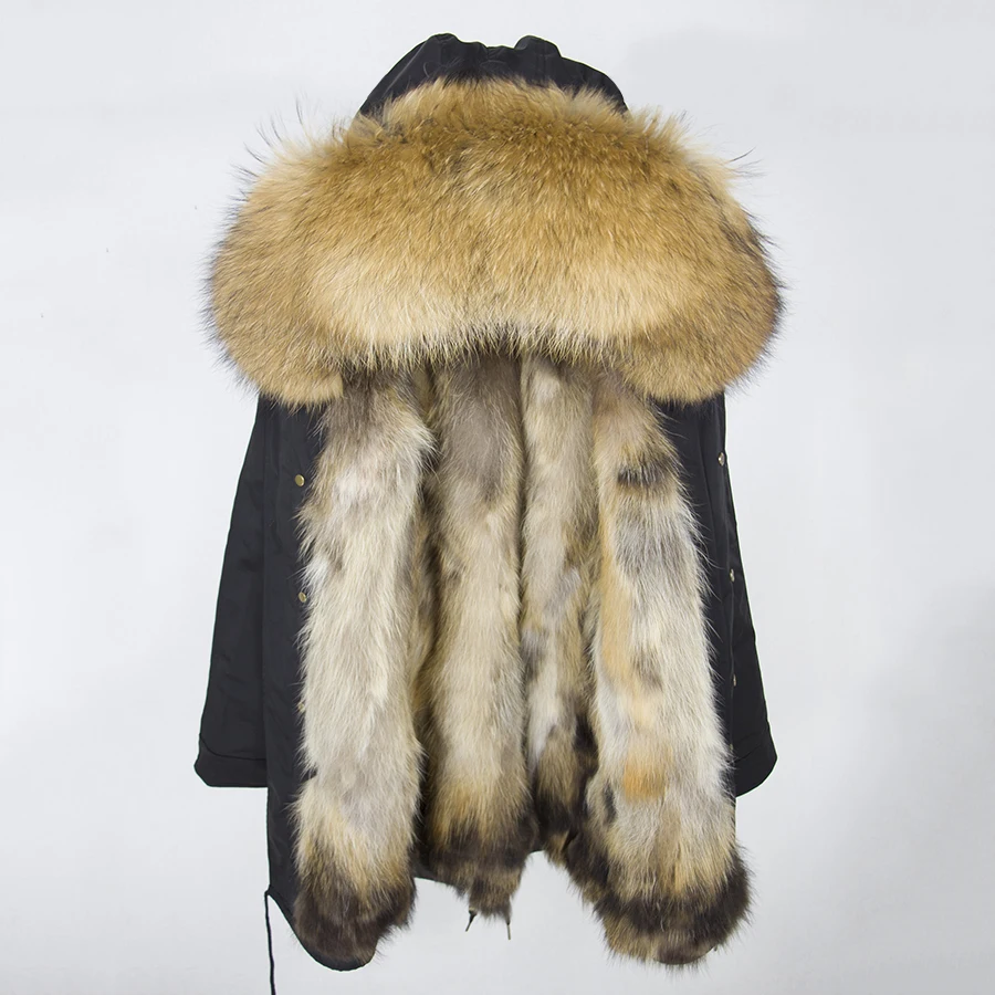 Real Fur Coat Winter Jacket Women Long Parka Waterproof Big Natural Raccoon Fur Collar Hood Thick Warm Real Fox Fur Liner coat