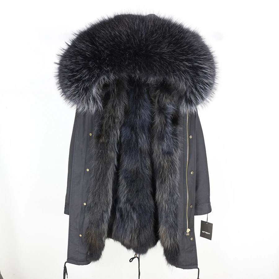 Real Fur Coat Winter Jacket Women Long Parka Waterproof Big Natural Raccoon Fur Collar Hood Thick Warm Real Fox Fur Liner coat