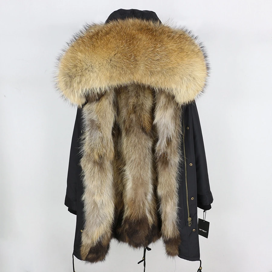 Real Fur Coat Winter Jacket Women Long Parka Waterproof Big Natural Raccoon Fur Collar Hood Thick Warm Real Fox Fur Liner coat