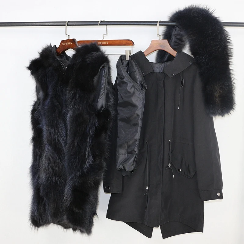 Real Fur Coat Winter Jacket Women Long Parka Waterproof Big Natural Raccoon Fur Collar Hood Thick Warm Real Fox Fur Liner coat