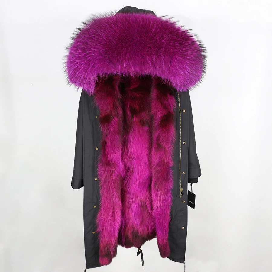 Real Fur Coat Winter Jacket Women Long Parka Waterproof Big Natural Raccoon Fur Collar Hood Thick Warm Real Fox Fur Liner coat