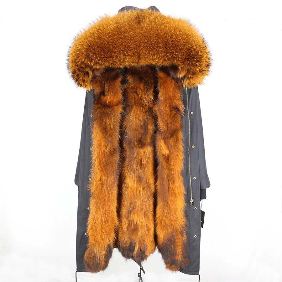 Real Fur Coat Winter Jacket Women Long Parka Waterproof Big Natural Raccoon Fur Collar Hood Thick Warm Real Fox Fur Liner coat