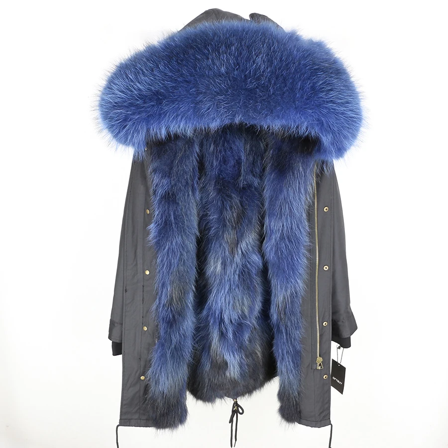 Real Fur Coat Winter Jacket Women Long Parka Waterproof Big Natural Raccoon Fur Collar Hood Thick Warm Real Fox Fur Liner coat