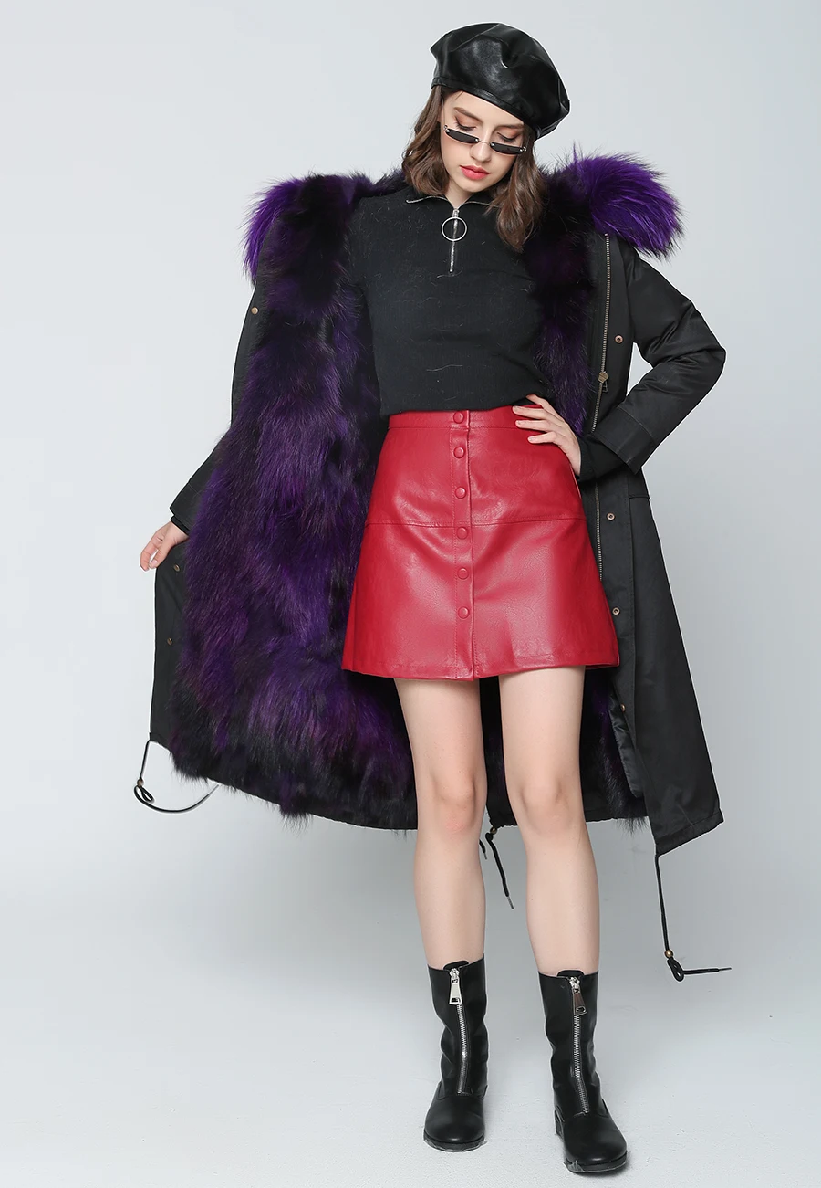 Real Fur Coat Winter Jacket Women Long Parka Waterproof Big Natural Raccoon Fur Collar Hood Thick Warm Real Fox Fur Liner coat