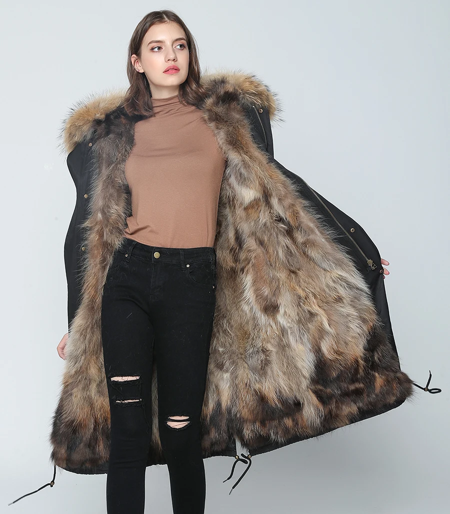 Real Fur Coat Winter Jacket Women Long Parka Waterproof Big Natural Raccoon Fur Collar Hood Thick Warm Real Fox Fur Liner coat