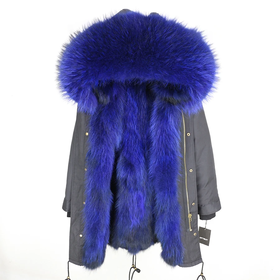 Real Fur Coat Winter Jacket Women Long Parka Waterproof Big Natural Raccoon Fur Collar Hood Thick Warm Real Fox Fur Liner coat