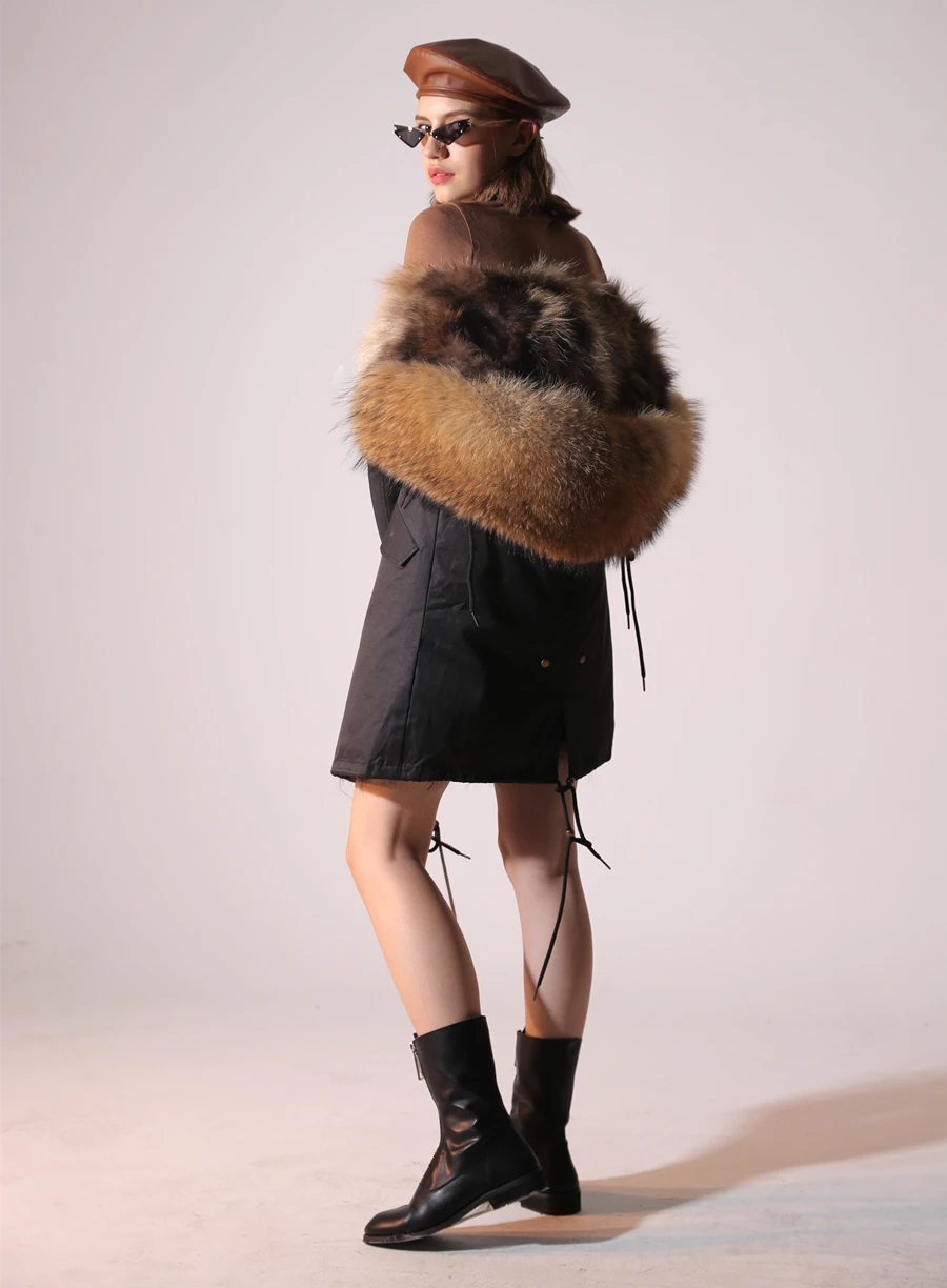 Real Fur Coat Winter Jacket Women Long Parka Waterproof Big Natural Raccoon Fur Collar Hood Thick Warm Real Fox Fur Liner coat