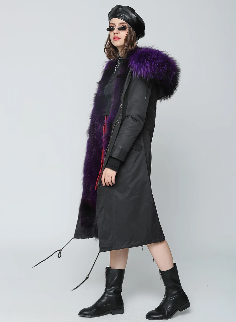 Real Fur Coat Winter Jacket Women Long Parka Waterproof Big Natural Raccoon Fur Collar Hood Thick Warm Real Fox Fur Liner coat