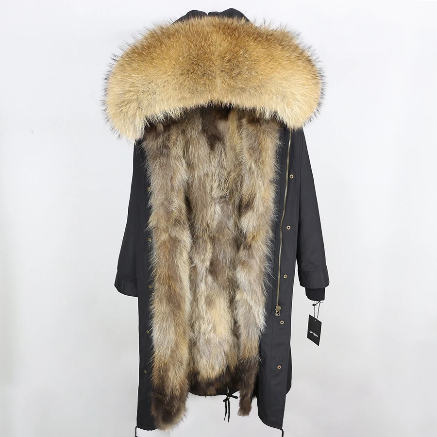 Real Fur Coat Winter Jacket Women Long Parka Waterproof Big Natural Raccoon Fur Collar Hood Thick Warm Real Fox Fur Liner coat