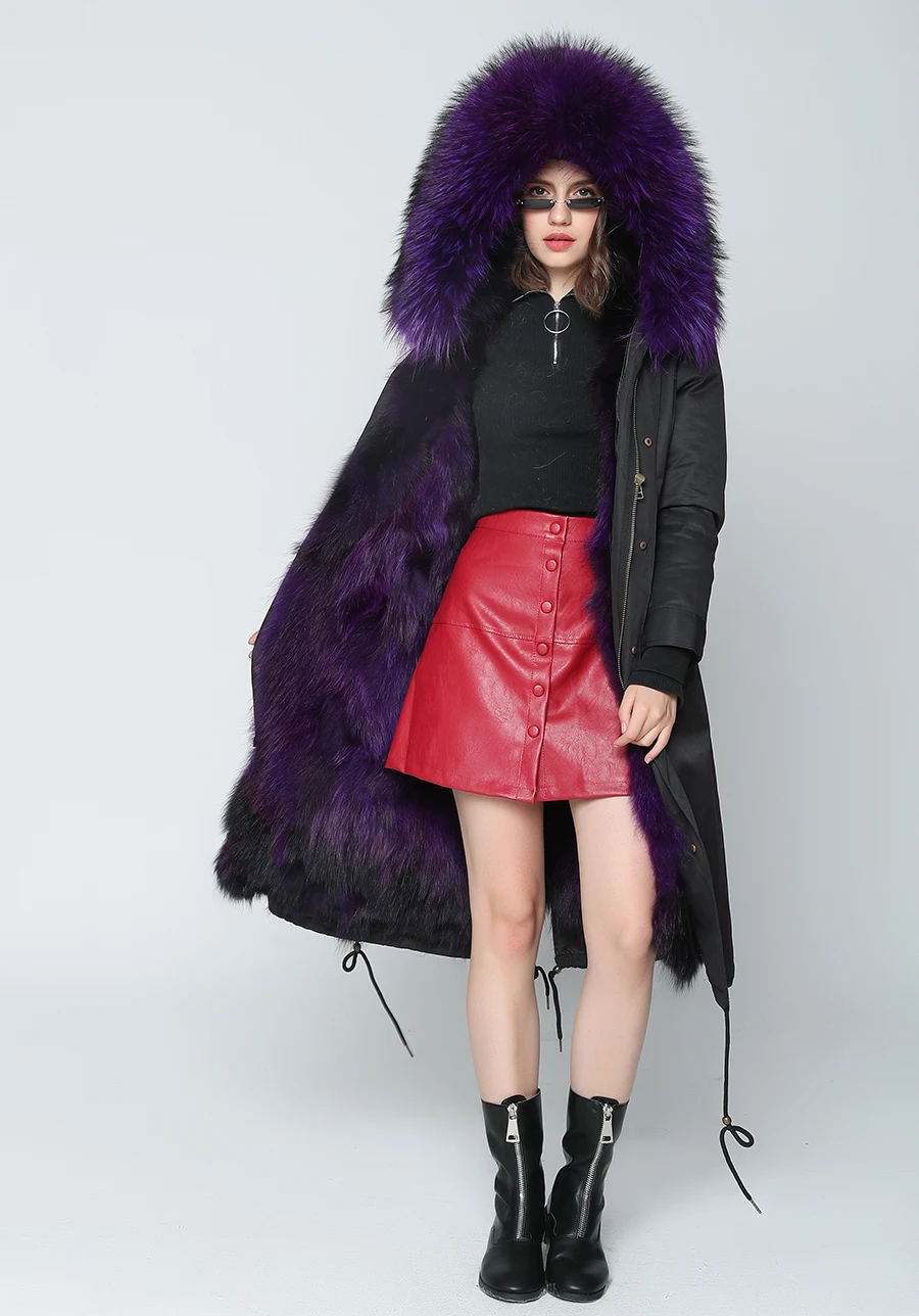 Real Fur Coat Winter Jacket Women Long Parka Waterproof Big Natural Raccoon Fur Collar Hood Thick Warm Real Fox Fur Liner coat