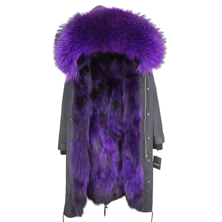Real Fur Coat Winter Jacket Women Long Parka Waterproof Big Natural Raccoon Fur Collar Hood Thick Warm Real Fox Fur Liner coat