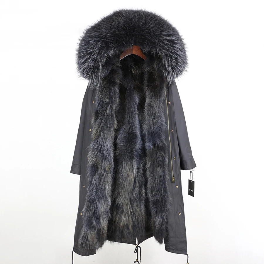 Real Fur Coat Winter Jacket Women Long Parka Waterproof Big Natural Raccoon Fur Collar Hood Thick Warm Real Fox Fur Liner coat
