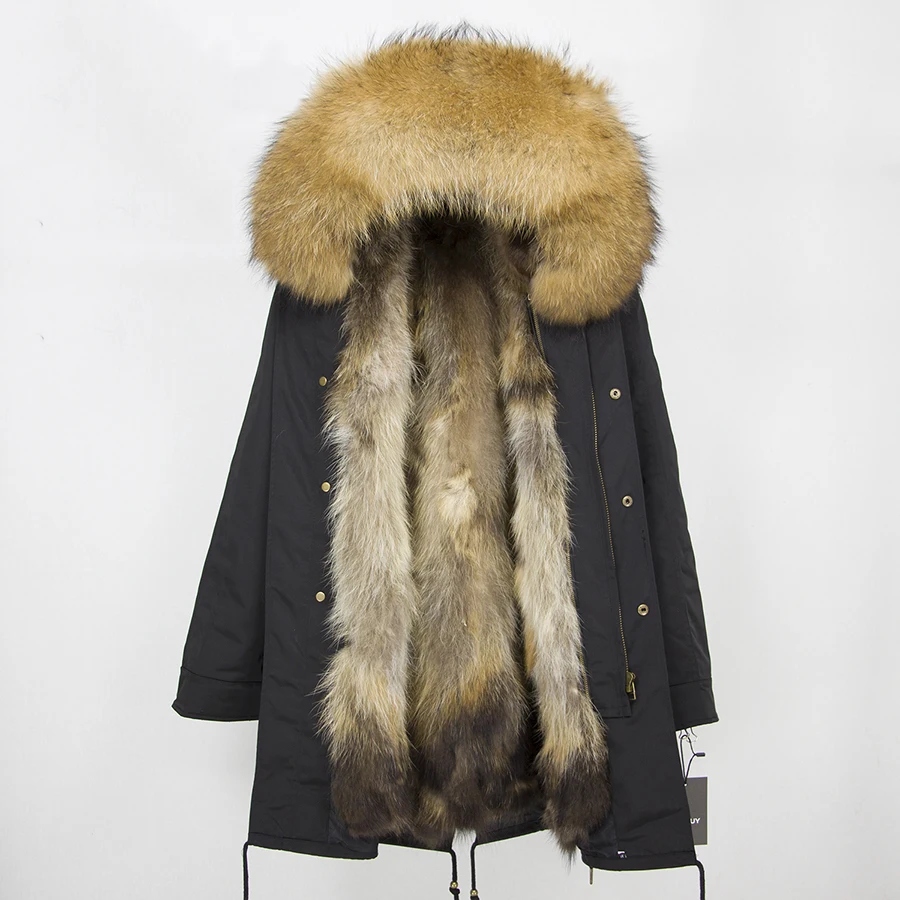 Real Fur Coat Winter Jacket Women Long Parka Waterproof Big Natural Raccoon Fur Collar Hood Thick Warm Real Fox Fur Liner coat