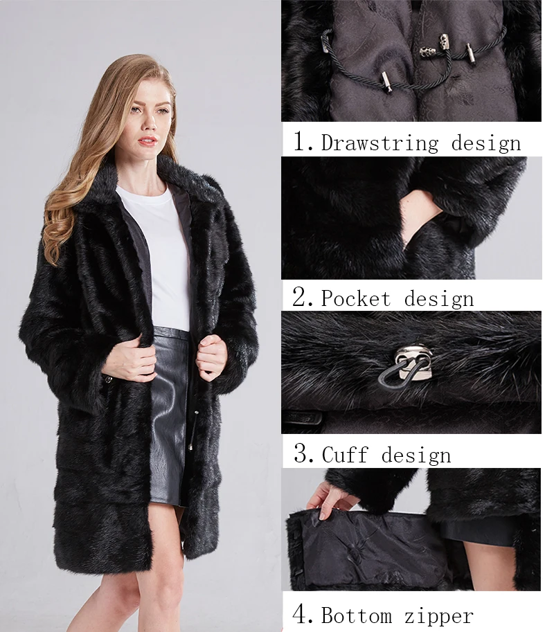 2021 Russian Woman 100% Real Mink Fur Coat Genuine Leather Coat Winter Warm Natural Fur Jacket Long Sleeve Stand-up Collar