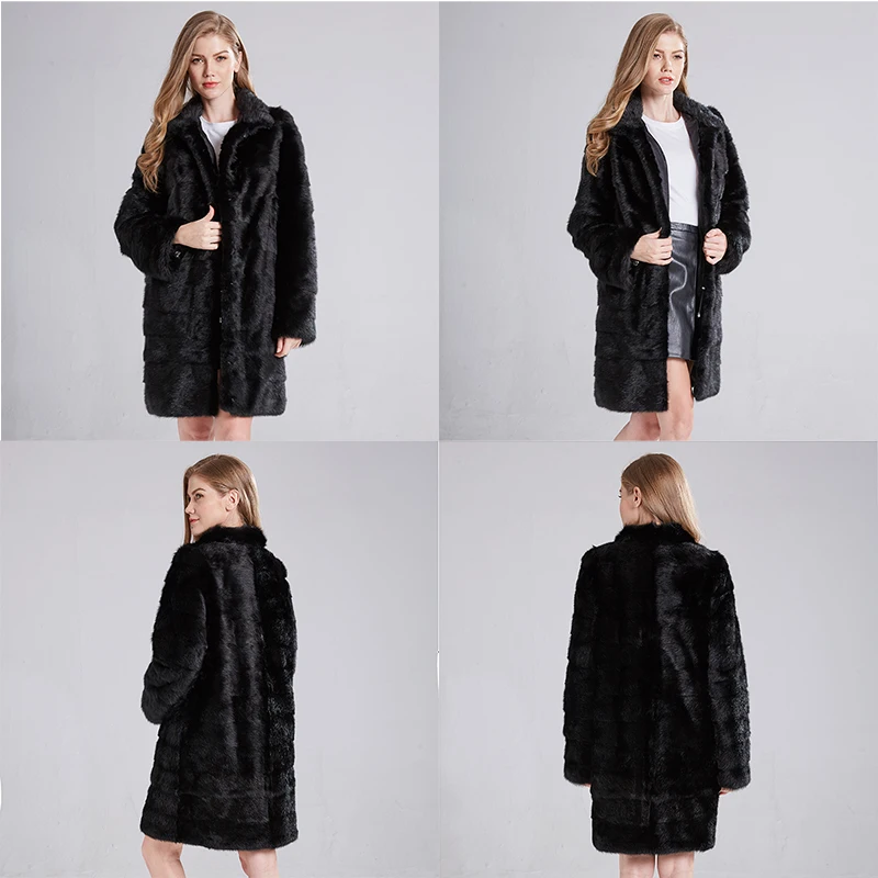 2021 Russian Woman 100% Real Mink Fur Coat Genuine Leather Coat Winter Warm Natural Fur Jacket Long Sleeve Stand-up Collar