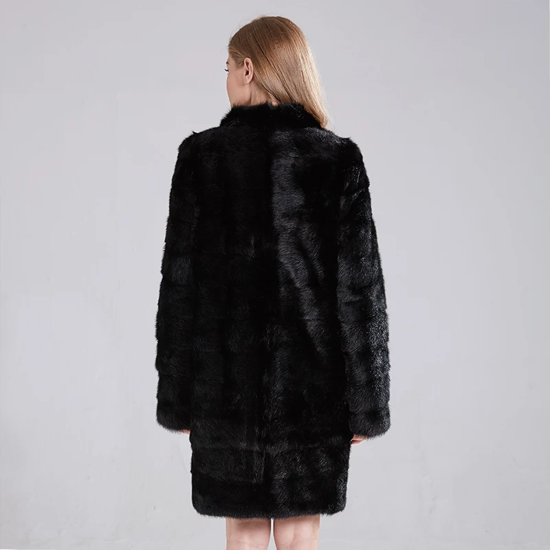 2021 Russian Woman 100% Real Mink Fur Coat Genuine Leather Coat Winter Warm Natural Fur Jacket Long Sleeve Stand-up Collar