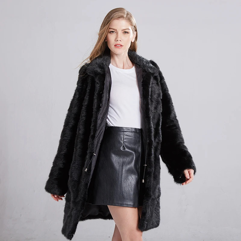 2021 Russian Woman 100% Real Mink Fur Coat Genuine Leather Coat Winter Warm Natural Fur Jacket Long Sleeve Stand-up Collar
