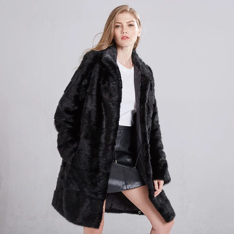 2021 Russian Woman 100% Real Mink Fur Coat Genuine Leather Coat Winter Warm Natural Fur Jacket Long Sleeve Stand-up Collar