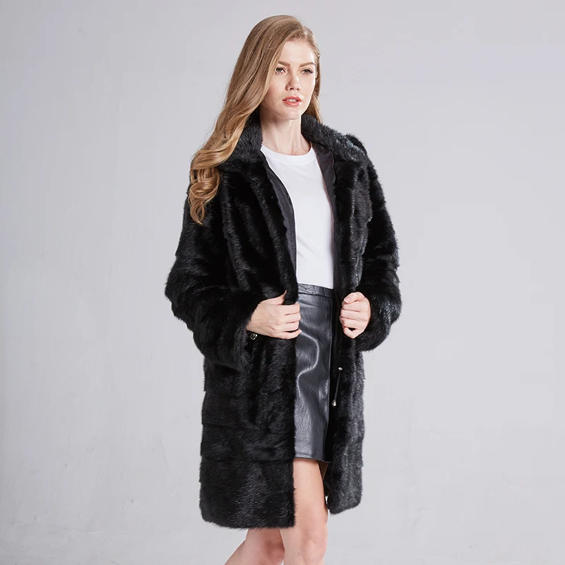 2021 Russian Woman 100% Real Mink Fur Coat Genuine Leather Coat Winter Warm Natural Fur Jacket Long Sleeve Stand-up Collar