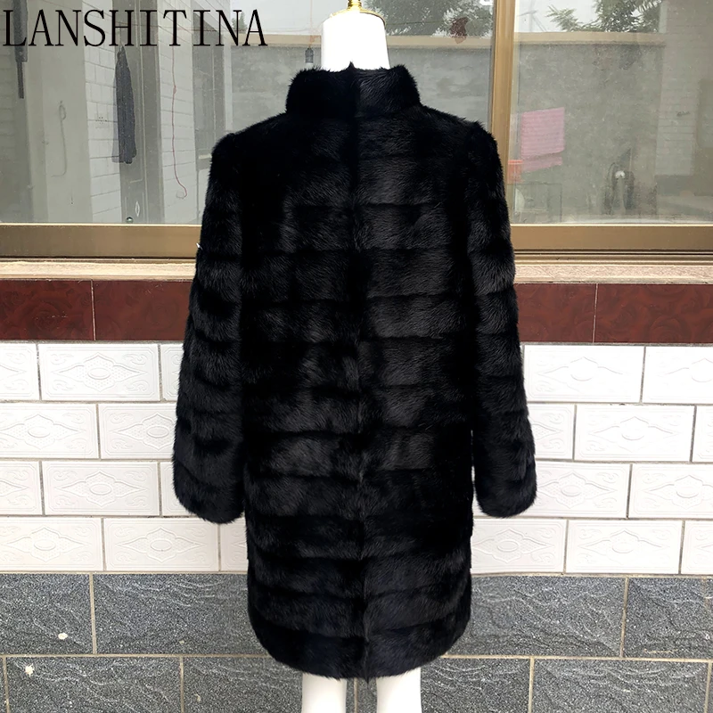 2021 Russian Woman 100% Real Mink Fur Coat Genuine Leather Coat Winter Warm Natural Fur Jacket Long Sleeve Stand-up Collar