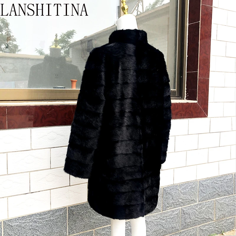 2021 Russian Woman 100% Real Mink Fur Coat Genuine Leather Coat Winter Warm Natural Fur Jacket Long Sleeve Stand-up Collar