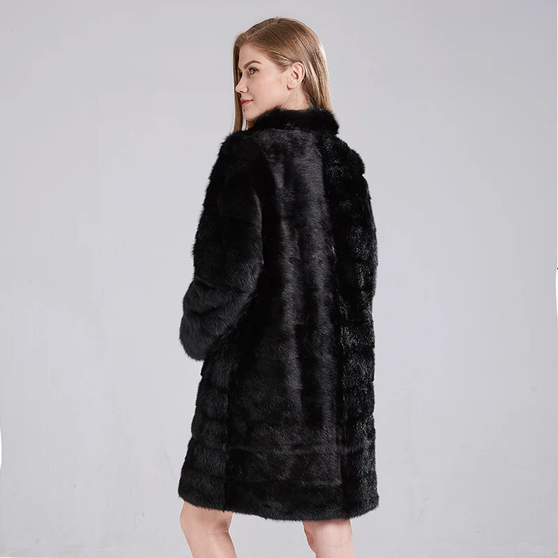 2021 Russian Woman 100% Real Mink Fur Coat Genuine Leather Coat Winter Warm Natural Fur Jacket Long Sleeve Stand-up Collar