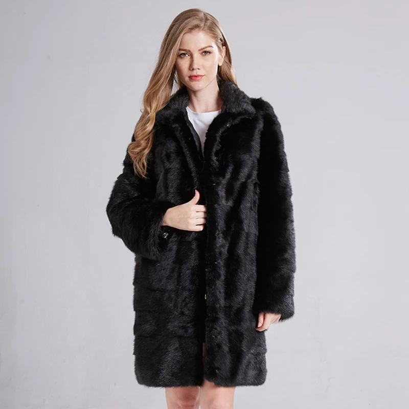 2021 Russian Woman 100% Real Mink Fur Coat Genuine Leather Coat Winter Warm Natural Fur Jacket Long Sleeve Stand-up Collar